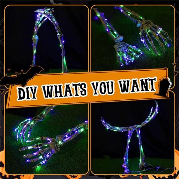 Halloween Decorations 5 Pack Solar Powered Skeleton Arm StakesLights 110pcs - Picture 6 of 8